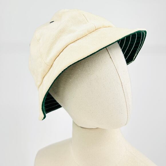 Vintage 80s Columbia Canvas Natural Tan Green Gorpcore Bucket Hat - Picture 2 of 8
